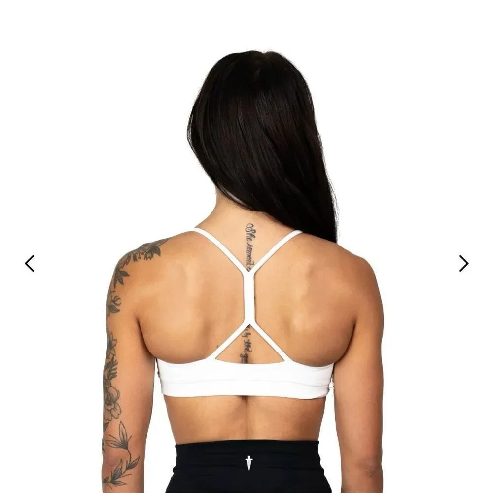 NWOT Iron Willed Core V-neck Sports Bra White Gym Lifting XS Racerback Dagger